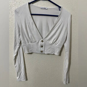 Fashion Nova Ladies Deep V Long Sleeve Cropped & Forever 21 Body Suit Both Small